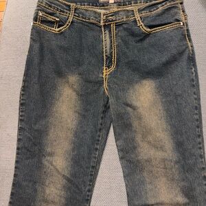 Retro Long Ju Mei Jeans Size 15/16 – Distressed Wash Straight Leg Denim